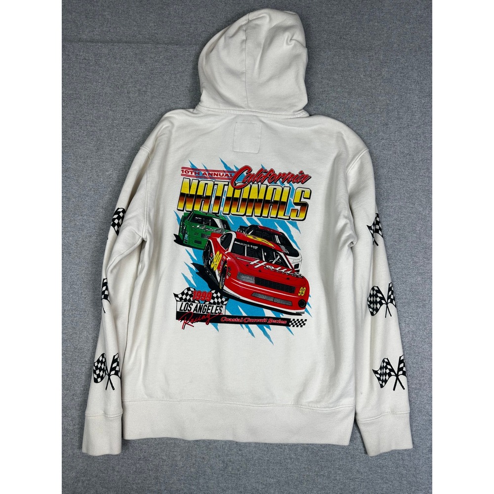 Y2K Hollister Hoodie Sweatshirt California Nationals‎ Racing Cream Graphic